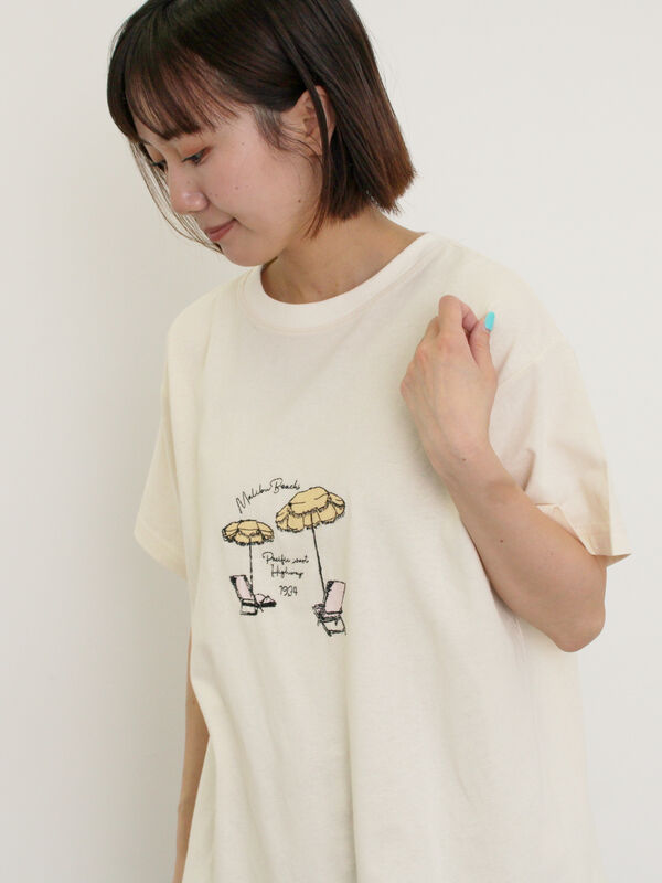 セール】 パラソル刺繍Tシャツ（オフホワイト/グレー/チャコールグレー