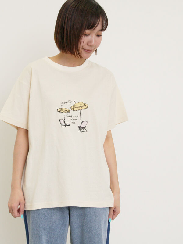 セール】 パラソル刺繍Tシャツ（オフホワイト/グレー/チャコールグレー