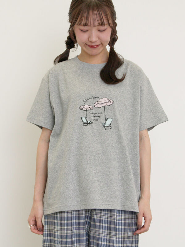セール】 パラソル刺繍Tシャツ（オフホワイト/グレー/チャコールグレー