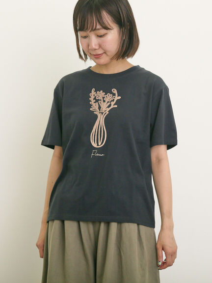 花瓶柄コード刺繍Tシャツ（オフホワイト/ブラック/ベージュ）｜Samansa Mos2（サマンサ モスモス）通販