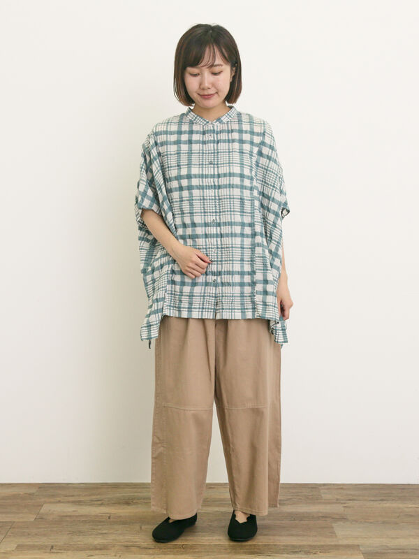 セール】 製品染めバイオ加工切替パンツ（チャコールグレー/ベージュ