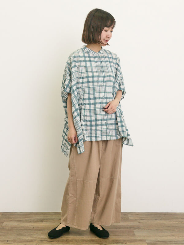 セール】 製品染めバイオ加工切替パンツ（チャコールグレー/ベージュ