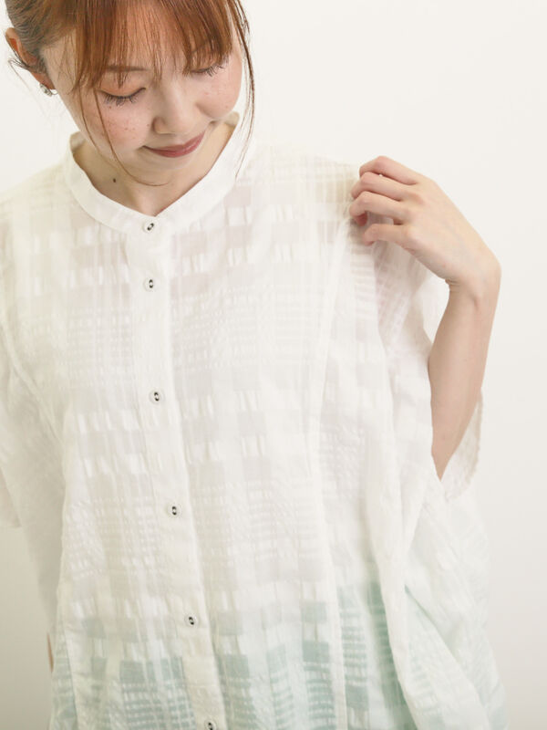 セール】 柄アソートドルマンスリーブ切替シャツ（オフホワイト