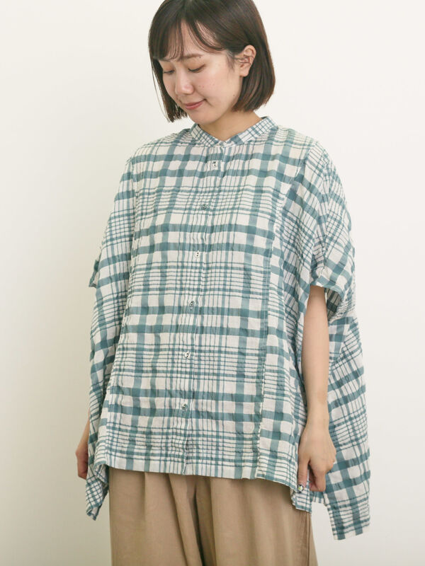 セール】 柄アソートドルマンスリーブ切替シャツ（オフホワイト