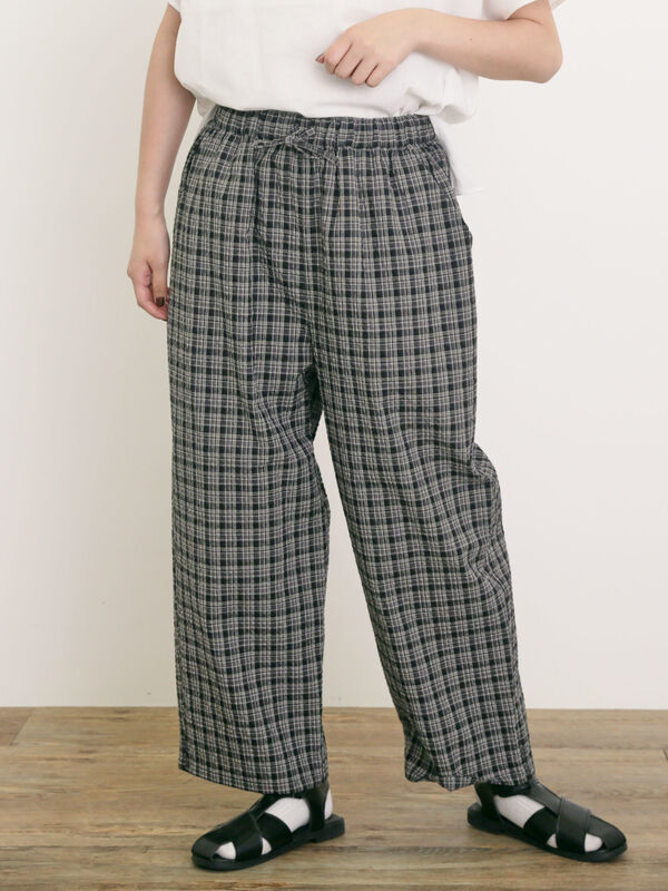 セール】 【速乾/UV加工】ぽこぽこチェック柄パンツ（グレー/ブラック