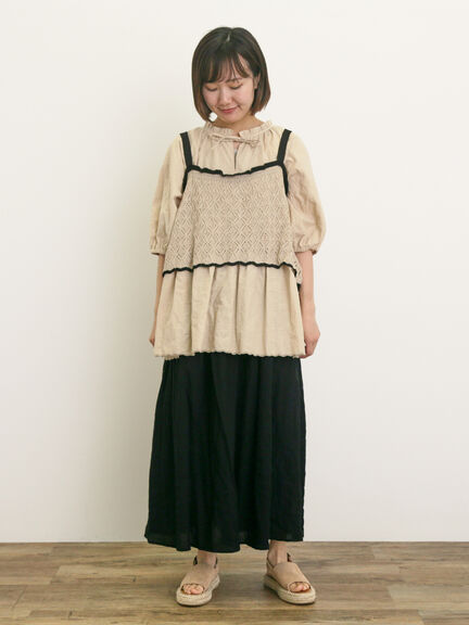 裾刺繍前後2WAYスキッパーチュニック（オフホワイト/ブラック/ベージュ/イエロー/ブルー）｜Samansa Mos2（サマンサ モスモス）通販