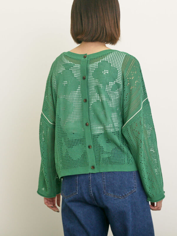 セール】 透かし柄編みライン入り前後2WAYニット（ブラック/グリーン