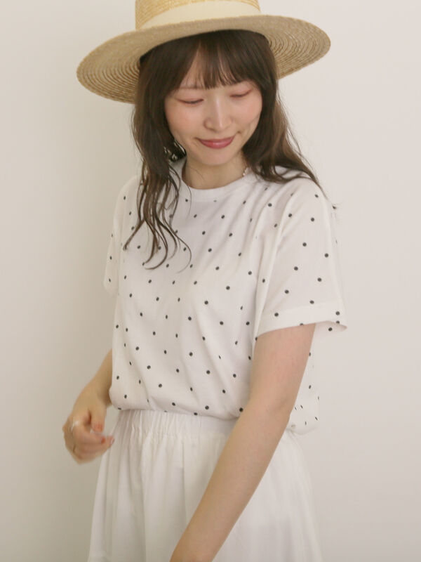 【オーガニックコットン】ドット柄Tシャツ（オフホワイト/グレー/チャコールグレー/ネイビー）｜Samansa Mos2（サマンサ モスモス）通販