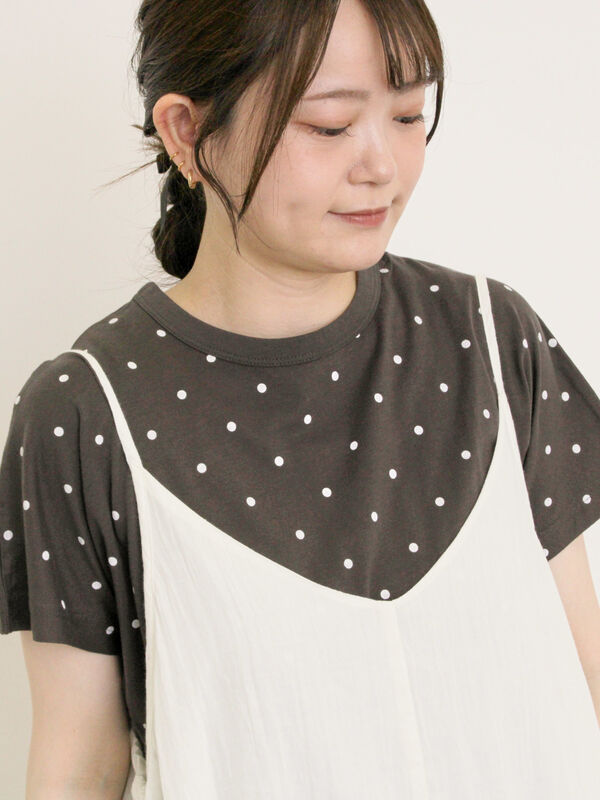 【オーガニックコットン】ドット柄Tシャツ（チャコールグレー）｜Samansa Mos2（サマンサ モスモス）通販