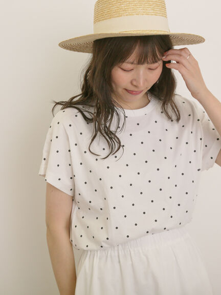 【オーガニックコットン】ドット柄Tシャツ（オフホワイト/グレー/チャコールグレー/ネイビー）｜Samansa Mos2（サマンサ モスモス）通販