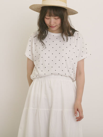 【オーガニックコットン】ドット柄Tシャツ（オフホワイト/グレー/チャコールグレー/ネイビー）｜Samansa Mos2（サマンサ モスモス）通販