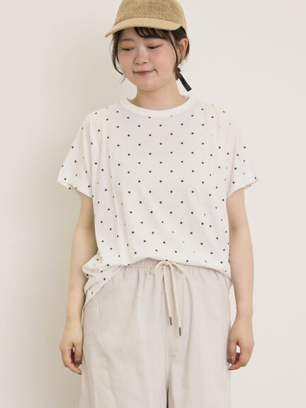 【オーガニックコットン】ドット柄Tシャツ（オフホワイト/グレー/チャコールグレー/ネイビー）｜Samansa Mos2（サマンサ モスモス）通販