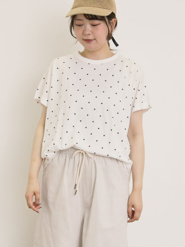 セール】 【オーガニックコットン】ドット柄Tシャツ（オフ