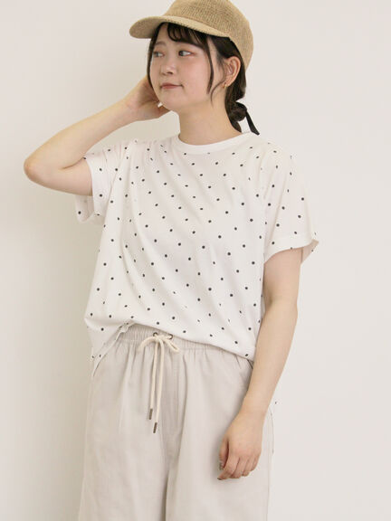 【オーガニックコットン】ドット柄Tシャツ（オフホワイト/グレー/チャコールグレー/ネイビー）｜Samansa Mos2（サマンサ モスモス）通販