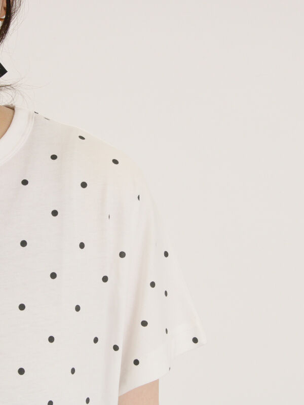 セール】 【オーガニックコットン】ドット柄Tシャツ（オフホワイト