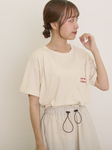 【オーガニックコットン】ロゴ刺繍Tシャツ（オフホワイト/ブラック/ブルー/キナリ）｜Samansa Mos2（サマンサ モスモス）通販