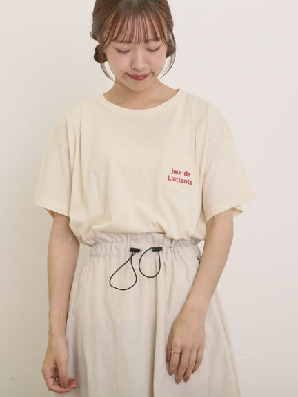 【オーガニックコットン】ロゴ刺繍Tシャツ（オフホワイト/ブラック/ブルー/キナリ）｜Samansa Mos2（サマンサ モスモス）通販