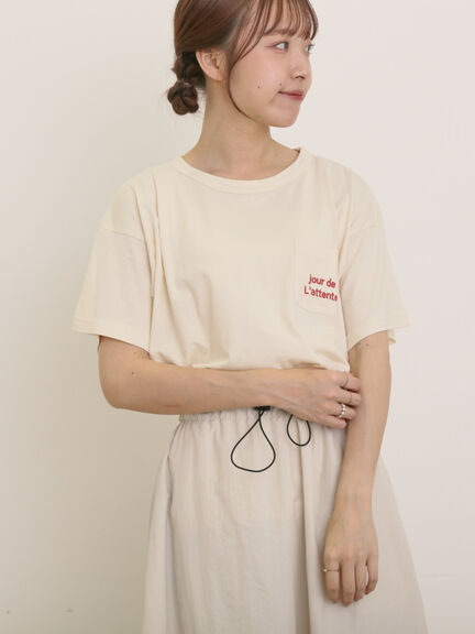 【オーガニックコットン】ロゴ刺繍Tシャツ（オフホワイト/ブラック/ブルー/キナリ）｜Samansa Mos2（サマンサ モスモス）通販