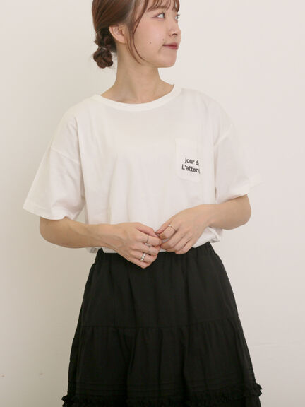 【オーガニックコットン】ロゴ刺繍Tシャツ（オフホワイト/ブラック/ブルー/キナリ）｜Samansa Mos2（サマンサ モスモス）通販