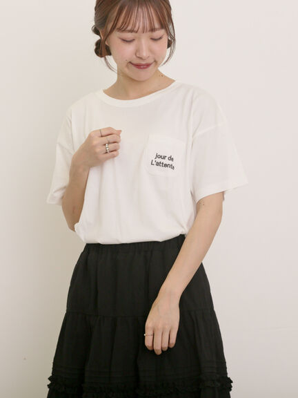 【オーガニックコットン】ロゴ刺繍Tシャツ（オフホワイト/ブラック/ブルー/キナリ）｜Samansa Mos2（サマンサ モスモス）通販