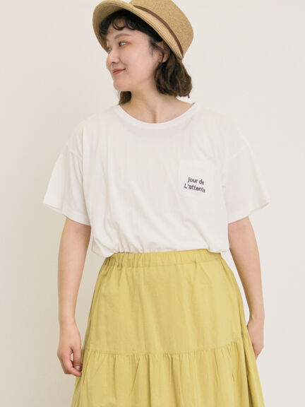 【オーガニックコットン】ロゴ刺繍Tシャツ（オフホワイト/ブラック/ブルー/キナリ）｜Samansa Mos2（サマンサ モスモス）通販