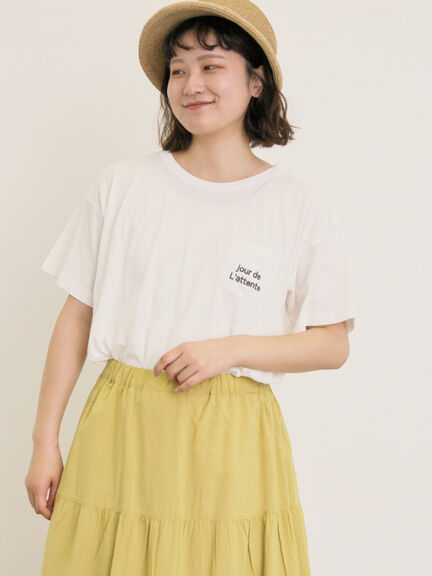 【オーガニックコットン】ロゴ刺繍Tシャツ（オフホワイト/ブラック/ブルー/キナリ）｜Samansa Mos2（サマンサ モスモス）通販