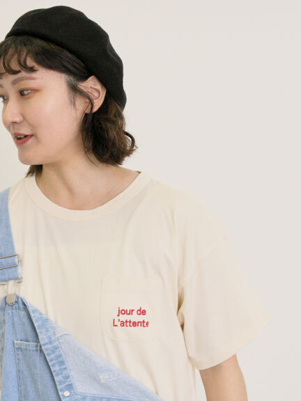 【オーガニックコットン】ロゴ刺繍Tシャツ（オフホワイト/ブラック/ブルー/キナリ）｜Samansa Mos2（サマンサ モスモス）通販