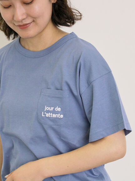 【オーガニックコットン】ロゴ刺繍Tシャツ（オフホワイト/ブラック/ブルー/キナリ）｜Samansa Mos2（サマンサ モスモス）通販