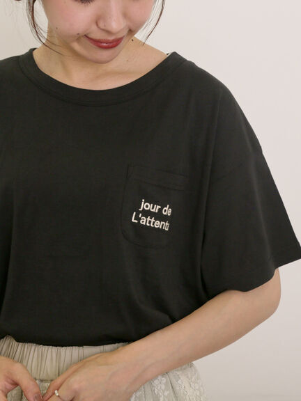 【オーガニックコットン】ロゴ刺繍Tシャツ（オフホワイト/ブラック/ブルー/キナリ）｜Samansa Mos2（サマンサ モスモス）通販