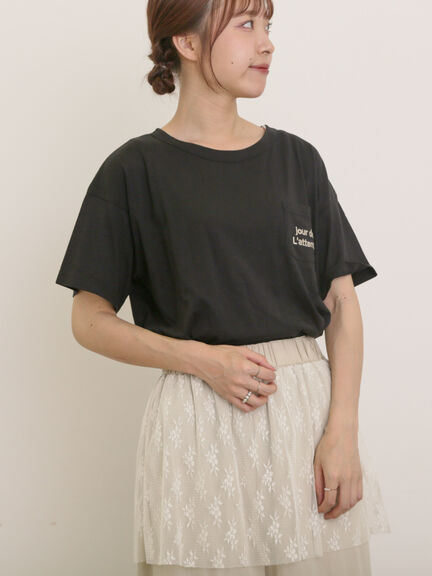 【オーガニックコットン】ロゴ刺繍Tシャツ（オフホワイト/ブラック/ブルー/キナリ）｜Samansa Mos2（サマンサ モスモス）通販