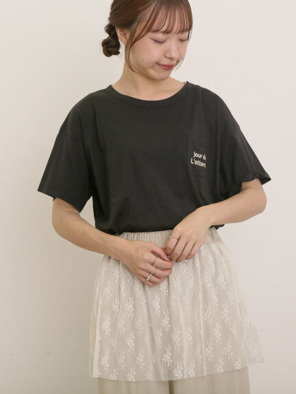 【オーガニックコットン】ロゴ刺繍Tシャツ（オフホワイト/ブラック/ブルー/キナリ）｜Samansa Mos2（サマンサ モスモス）通販