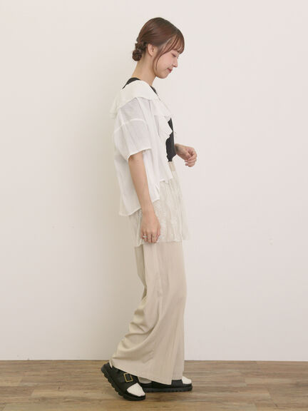 【オーガニックコットン】ロゴ刺繍Tシャツ（オフホワイト/ブラック/ブルー/キナリ）｜Samansa Mos2（サマンサ モスモス）通販