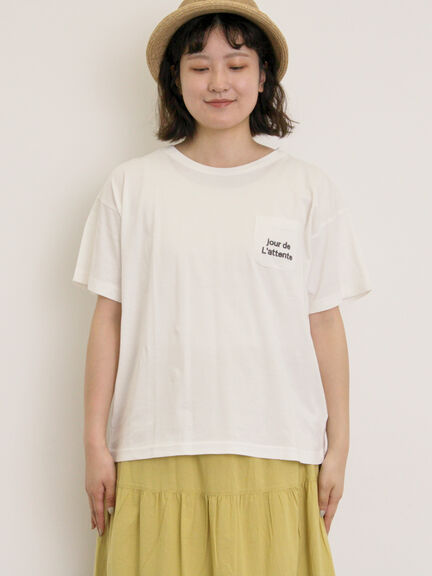 【オーガニックコットン】ロゴ刺繍Tシャツ（オフホワイト/ブラック/ブルー/キナリ）｜Samansa Mos2（サマンサ モスモス）通販