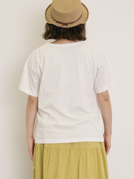 【オーガニックコットン】ロゴ刺繍Tシャツ（オフホワイト/ブラック/ブルー/キナリ）｜Samansa Mos2（サマンサ モスモス）通販