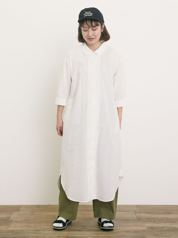ラミー100％袖ロングシャツワンピース(マキシ・ロングワンピース