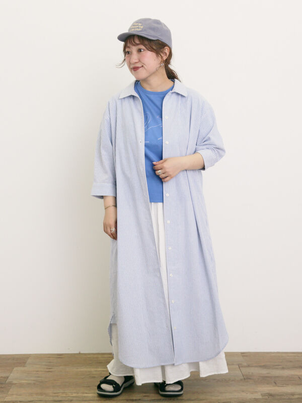 セール】 【S/Mサイズ】◎柄アソートシャツワンピース（オフホワイト