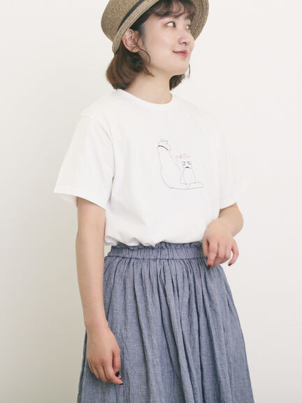 ◎アニマル刺繍Tシャツ（オフホワイト/ブラック/ブルー）｜Samansa Mos2（サマンサ モスモス）通販