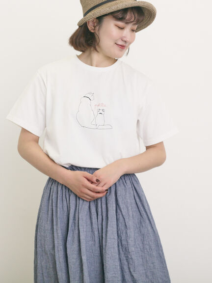 ◎アニマル刺繍Tシャツ（オフホワイト/ブラック/ブルー）｜Samansa Mos2（サマンサ モスモス）通販