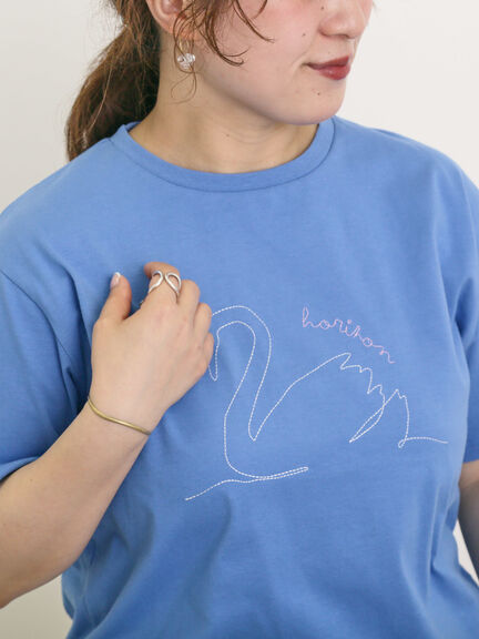 ◎アニマル刺繍Tシャツ（オフホワイト/ブラック/ブルー）｜Samansa Mos2（サマンサ モスモス）通販