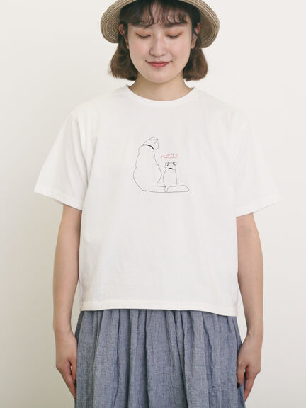 ◎アニマル刺繍Tシャツ（オフホワイト/ブラック/ブルー）｜Samansa Mos2（サマンサ モスモス）通販