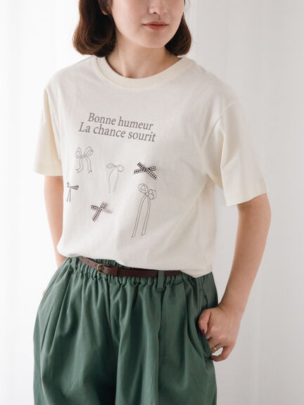 リボンTシャツ（オフホワイト/ブラック/ブラウン/キナリ）｜Samansa Mos2（サマンサ モスモス）通販