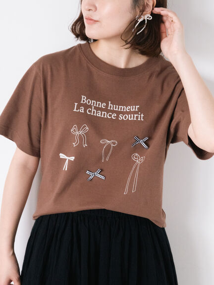 リボンTシャツ（オフホワイト/ブラック/ブラウン/キナリ）｜Samansa Mos2（サマンサ モスモス）通販