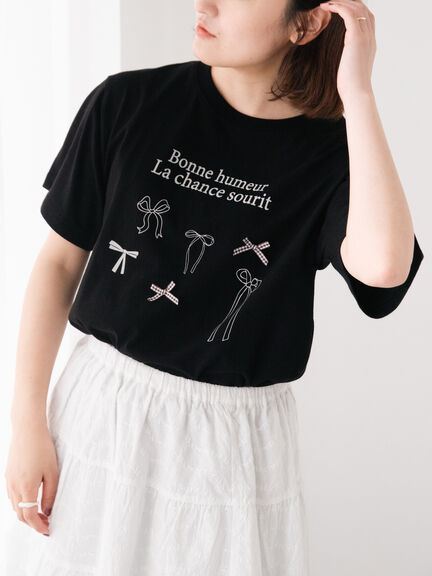リボンTシャツ（オフホワイト/ブラック/ブラウン/キナリ）｜Samansa Mos2（サマンサ モスモス）通販