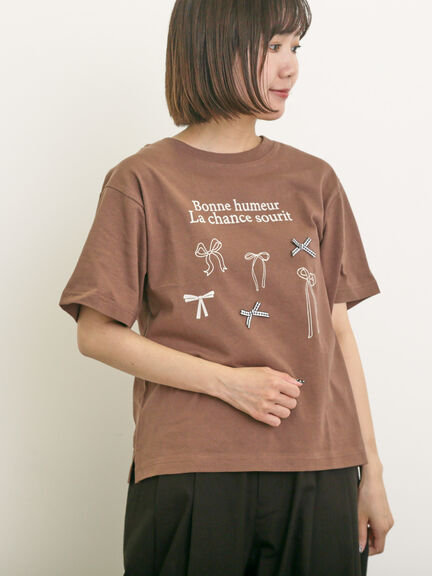 リボンTシャツ（オフホワイト/ブラック/ブラウン/キナリ）｜Samansa Mos2（サマンサ モスモス）通販