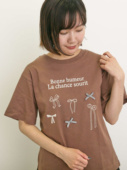 リボンTシャツ（オフホワイト/ブラック/ブラウン/キナリ）｜Samansa Mos2（サマンサ モスモス）通販