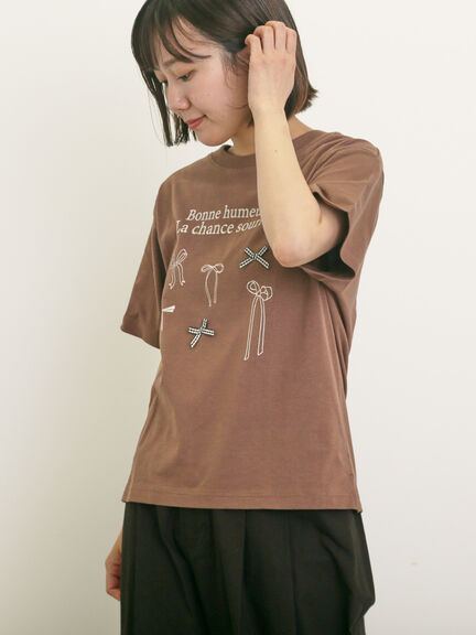 リボンTシャツ（オフホワイト/ブラック/ブラウン/キナリ）｜Samansa Mos2（サマンサ モスモス）通販