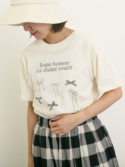 リボンTシャツ（オフホワイト/ブラック/ブラウン/キナリ）｜Samansa Mos2（サマンサ モスモス）通販