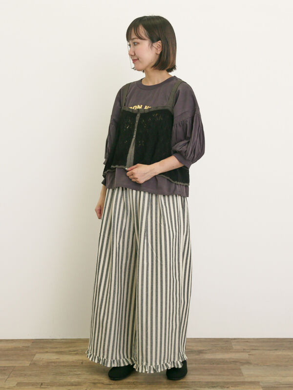 新品　SM2☆裾フリルパンツ セール】 【M/Lサイズ】綿麻裾フリルパンツ（ブラック/ベージュ