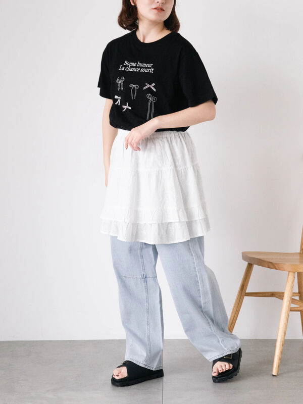 セール】 レースティアード2WAYスカート（オフホワイト/ブラック