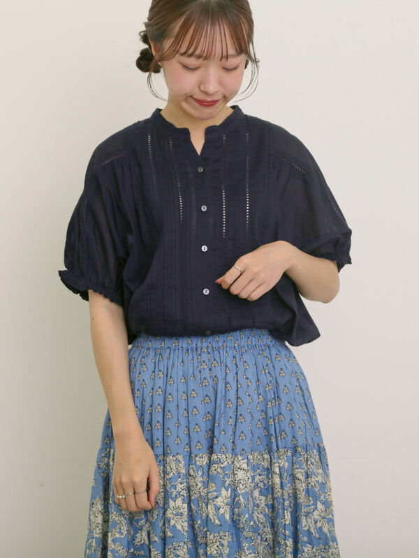 はしごレースブラウス　オフ白 セール】 インドピンタック+はしごレースブラウス（オフホワイト